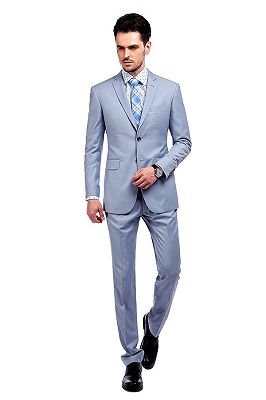 Solid Light Blue Mens Suits with Flap Pockets