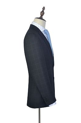 Black Check Pattern Classic Suits for Men | Notch Lapel Three Slant Pockets Business Suits_4