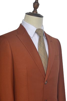 Two Button Dust Orange Mens Suits | Peak Lapel Flap Pockets Suits for Business_3