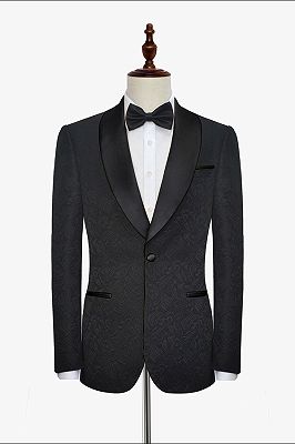 Classic Black Jacquard Wedding Tuxedo for Men | Shawl Lapel Silk One Button Wedding Suits_3