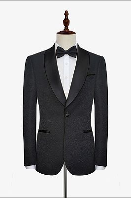 Classic Black Jacquard Wedding Tuxedo for Men | Shawl Lapel Silk One Button Wedding Suits_3