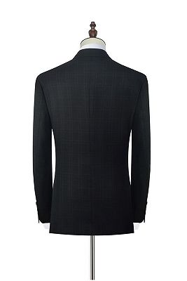 Classic Peak Lapel Plaid Two Button Black Mens Suits for Business