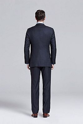 Gentlemanly Grey Grid Peak Lapel Black Suits for Men_3