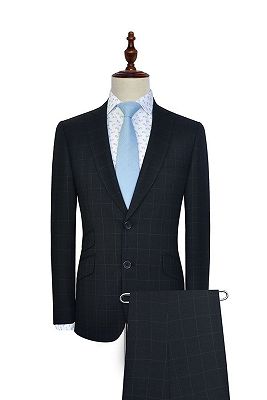 Black Check Pattern Classic Suits for Men | Notch Lapel Three Slant Pockets Business Suits_2