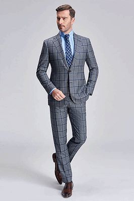Modern Plaid Notch Lapel Patch Pocket Grey Suits for Men_3