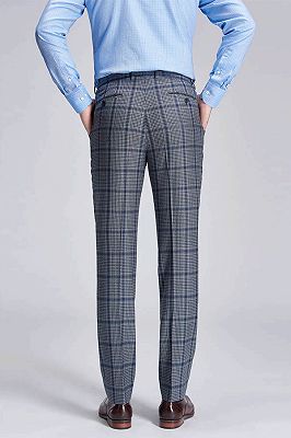 Modern Plaid Notch Lapel Patch Pocket Grey Suits for Men_7