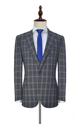 Gentle Dark Grey Large Checked Mens Suits | Peak Lapel Three Piece Suits for Men_1