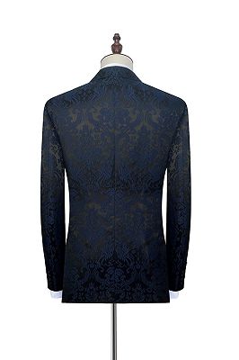 Dark Navy Jacquard Prom Suits | Black Silk Peak Lapel Mens Suits for Weddings_3