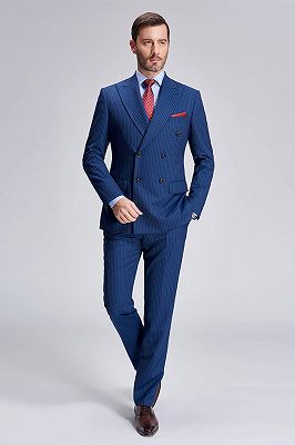 Peak Lapel Blue Mens Suits for Business | Stripes Double Breasted Mens Suits_3