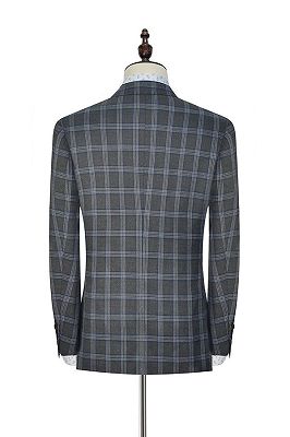 Gentle Dark Grey Large Checked Mens Suits | Peak Lapel Three Piece Suits for Men_5