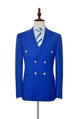 Peak Lapel Royal Blue Double Breasted Mens Suits | Six Buttons Stylish Leisure Suits_3