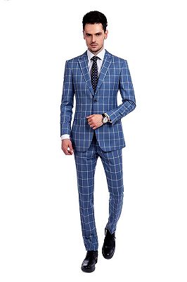 Light-colored Plaid Blue Fashionable Mens Suits for Formal