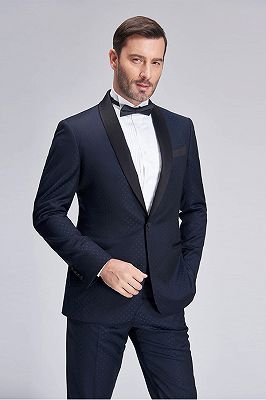 Gentle Blue Dots Shawl Lapel Wedding Tuxedos | Dark Navy Wedding Suits for Men_8
