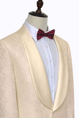 Noble Champagne Jacquard Wedding Tuxedos for Groom | Silk Shawl Lapel Prom Suits_4