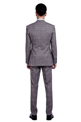 Popular Check Slim Suits Grey Mens Suits for Business_3