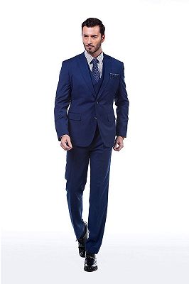 Premium Peak Lapel Navy Blue Three Piece Suits for Men with Double Breasted Vest_1