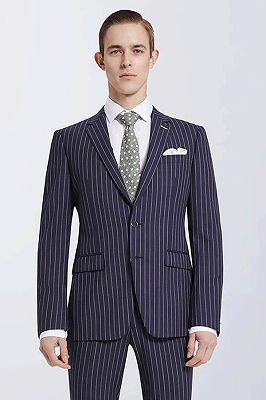 Modern Stripes Navy Prom Suits | Narrow Notch Lapel Leisure Suits for Men_2