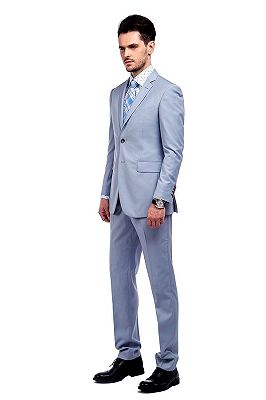 Solid Light Blue Mens Suits with Flap Pockets