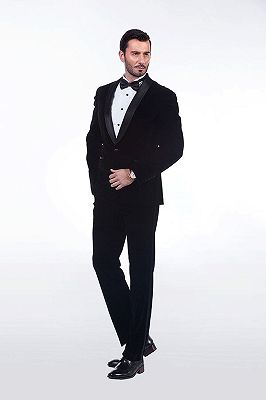 Premium Silk Shawl Lapel Black Velvet Mens Suits Tuxedos for Winter_3