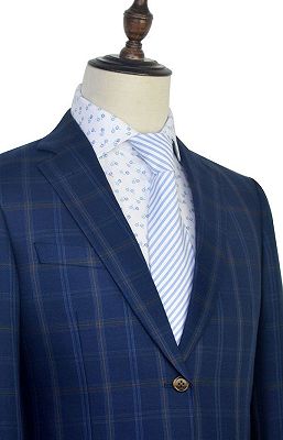 Check Pattern Blue Suits for Men | Notch Lapel Flap Pocket Plaid Mens Suits for Business_3