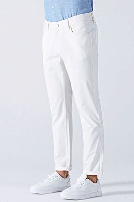 Fashionable White Cotton Solid Casual Mens Ninth Pants_2