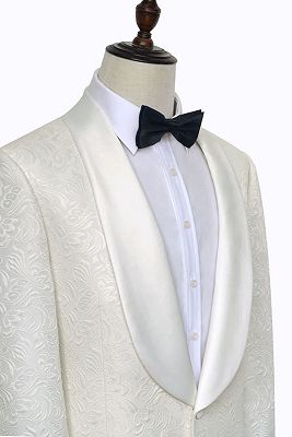 Popular Jacquard White Tuxedos for Wedding | Silk Shawl Lapel One Button Wedding Suit for Men_3