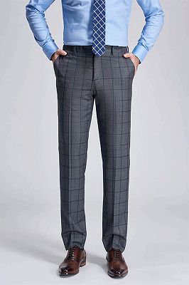Large Checked Elegant Dark Grey Mens Suits Sale_5