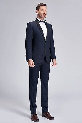 Gentle Blue Dots Shawl Lapel Wedding Tuxedos | Dark Navy Wedding Suits for Men_2