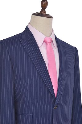 Vertical Stripes Peak Lapel Mens Suits for Business | Two Buttons Navy Blue Suits for Men_4