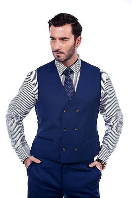 Premium Peak Lapel Navy Blue Three Piece Suits for Men with Double Breasted Vest_7