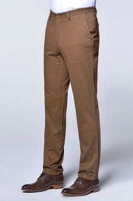 Casual Cotton Pants Solid Brown Slim Fit Daily Trousers