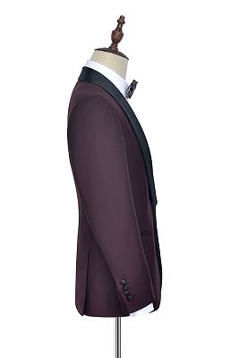 Luxury Black Shawl Collor One Button Burgundy Wedding Suits for Men_4