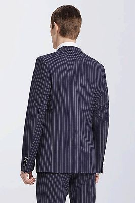 Modern Stripes Navy Prom Suits | Narrow Notch Lapel Leisure Suits for Men_3