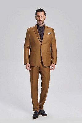 Silas Stylish Patch Pocket Gold Brown Mens Suits for Formal