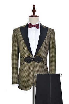Retro Small Checked Prom Suits | Knitted Button Black Peak Lapel Wedding Suits for Men