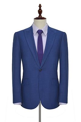 One Button Flap Pockets Navy Blue Mens Suits | Peak Lapel Formal Business Suits for Men_1