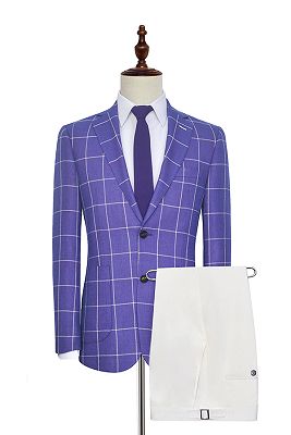 Check Pattern Patch Pocket Purple Mens Suits | Notch Lapel Formal Suits for Men