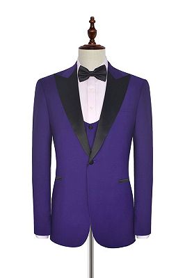 Black Silk Peak Lapel Three Piece Wedding Tuxedos | Mens Suits with Vest for Prom_3