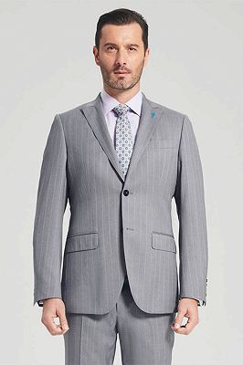 Trent Classic Stripes Grey Suits | Two Buttons Peak Lapel Business Mens Suits