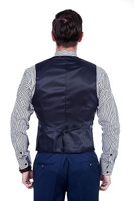 Premium Peak Lapel Navy Blue Three Piece Suits for Men with Double Breasted Vest_8