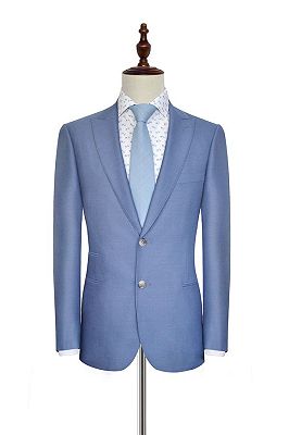 Dust Blue Three Pockets Mens Suits | Peak Lapel Two Button Business Suits for Summer_1