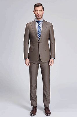 High-Class Coffee Mens Suits for Business | Peak Lapel One Button Mens Suits_1