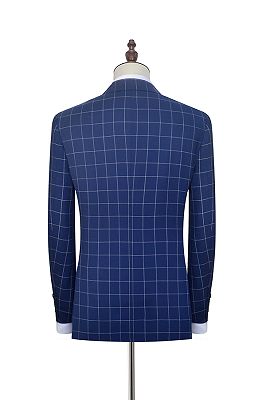 Flap Pocket Peak Lapel Grey Checked Navy Blue Mens Suits