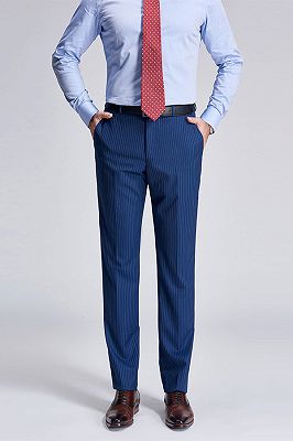 Peak Lapel Blue Mens Suits for Business | Stripes Double Breasted Mens Suits_5
