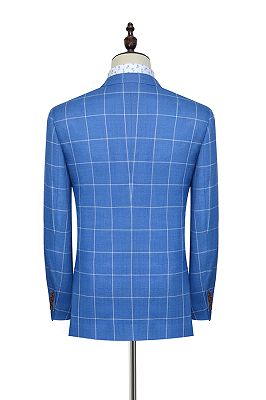 Modern Notch Lapel Two Button Blue Mens Suits | Three Flap Pockets Check Pattern Leisure Suits_4