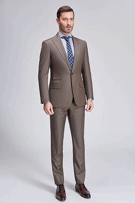 High-Class Coffee Mens Suits for Business | Peak Lapel One Button Mens Suits