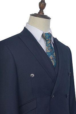 Peak Lapel Double Breasted Business Mens Suits for Formal | Three Piece Dark Navy Suits for Men_5