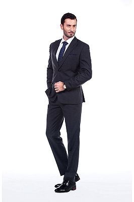 Classic Solid Dark Grey Suits for Men with Flap Pockets Peak Lapel_2