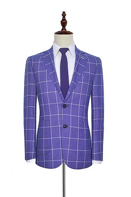 Check Pattern Patch Pocket Purple Mens Suits | Notch Lapel Formal Suits for Men_3
