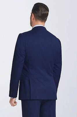 Navy Blue Double Breasted Peak Lapel Slim Fit Mens Suits_3